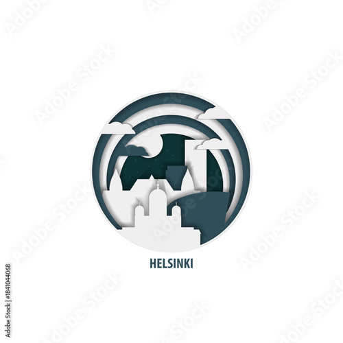 Helsinki, Finland paper cut, cityscape crafted vector illustration. Origami, layered art of city with skyline, buildings, landscape shape for sticker, badge, web, print