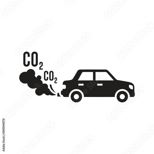 Car with CO2 emission icon design concept representing vehicle pollution environmental impact climate change carbon footprint