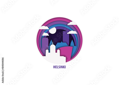 Helsinki, Finland paper cut, cityscape crafted vector illustration. Origami, layered art of city with skyline, buildings, landscape shape for sticker, badge, web, print