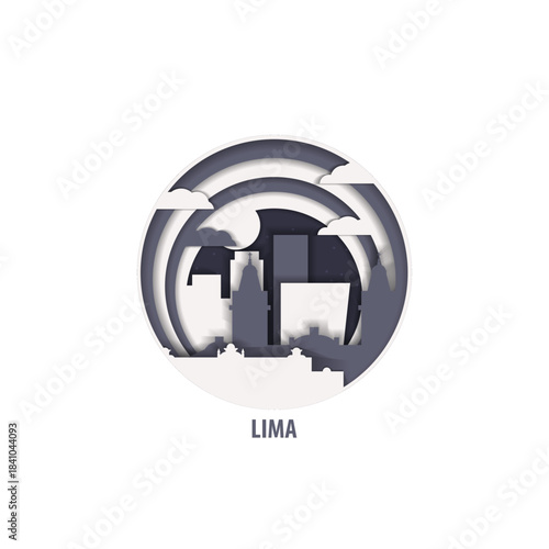 Lima, Peru paper cut, cityscape crafted vector illustration. Origami, layered art of city with skyline, buildings, landscape shape for sticker, badge, web, print