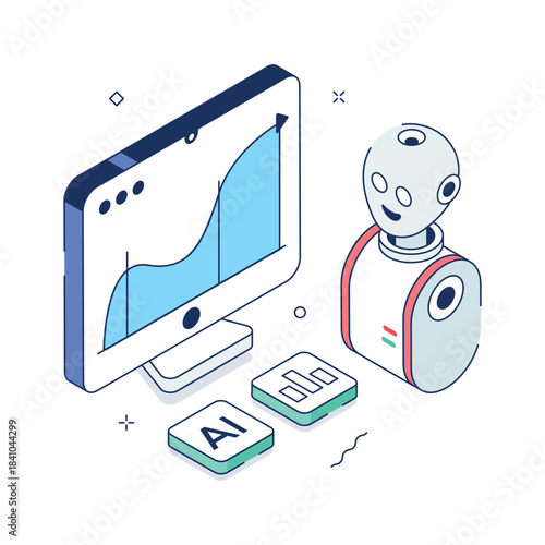 A trendy isometric style illustration of ai analytics, data analysis