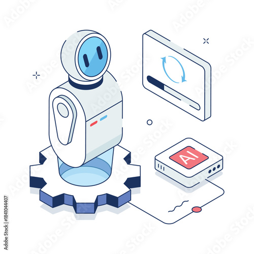 A modern isometric illustration of ai configuration, smart technology