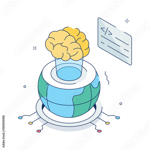 Well crafted isometric illustration of global ai network, worldwide intelligent systems