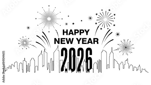 New year 2026 celebration fireworks city skyline