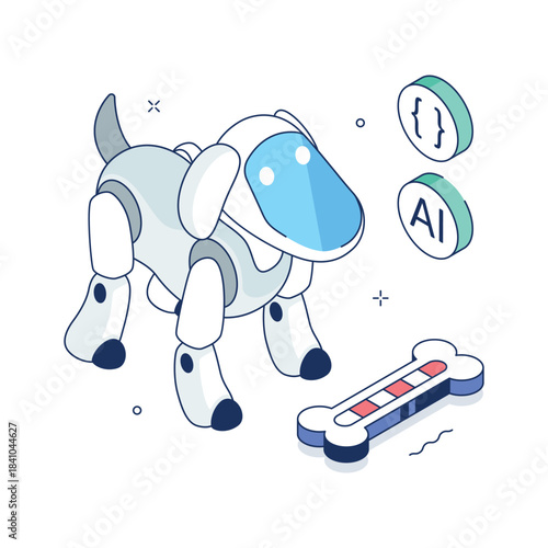 A captivating isometric illustration of robotics dog, smart companion