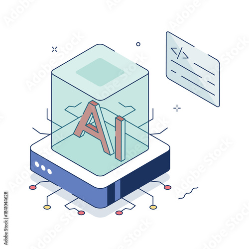 Isometric AI chip representing high performance neural processing hardware