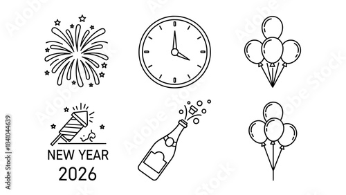 New year festive icons set