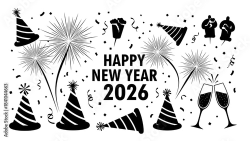 New year 2026 celebration with party elements