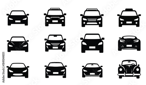 a collection of silhouetted car designs displayed in a grid arrangement showcasing various front views of automotive vehicles predominantly suvs and sedans high quality professional