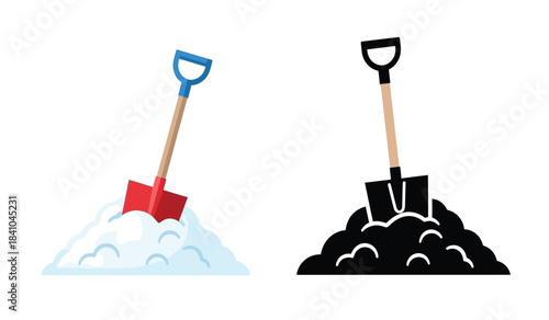 a colorful illustration depicts two shovels one red and one black each paired with a corresponding pile of snow presenting a visual comparison high quality