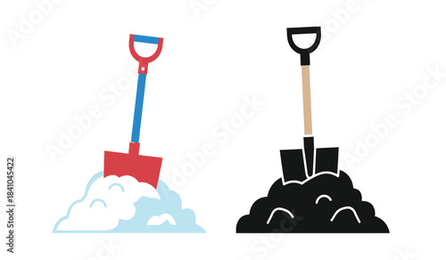 a visual comparison presenting two distinct garden shovels one brightly colored with a pile of snow and the other monochrome with soil high quality professional