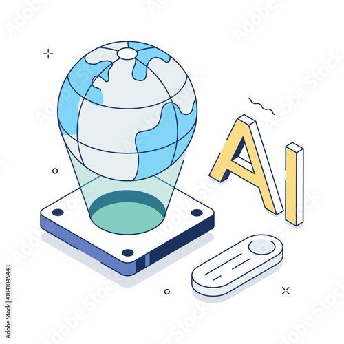 Futuristic isometric hologram globe representing artificial intelligence visualization