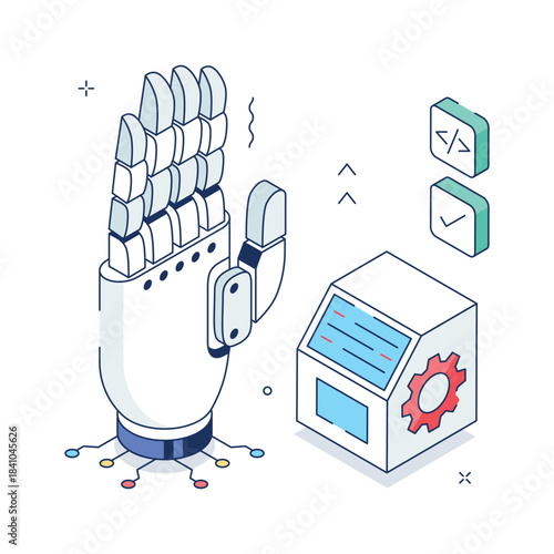 Isometric robotic hand depicting advanced prosthetics, robotic engineering