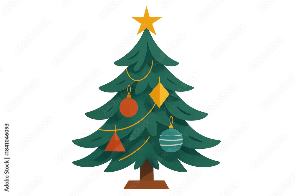 Fototapeta premium Christmas tree decorating for holiday celebration, featuring festive ornaments, garlands, and a star on transparent background