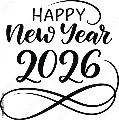 Happy New Year 2026: A festive graphic that spells out Happy New Year 2026 in elegant typography. A symbol of anticipation and joy for the coming year