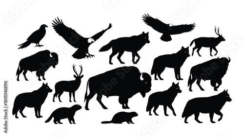 North american wildlife collection in striking black shapes a bold silhouette