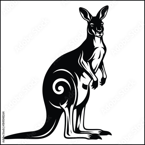 Kangaroo vector illustration black and white australian animal design eps silhouette