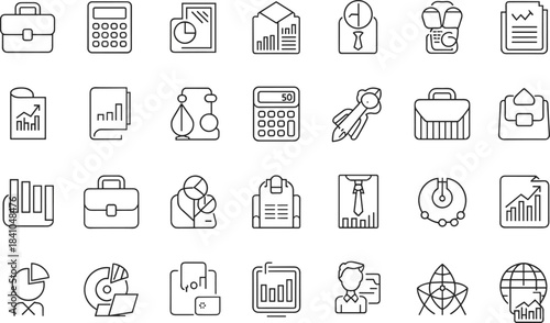 Business and finance icon set line art vector