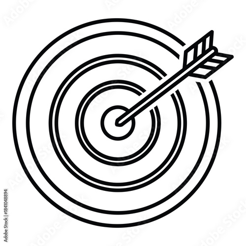 Arrow hitting the bullseye of a target in black and white