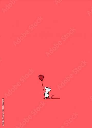 Cute Mouse with Heart Balloon on Pink Background for Valentine s Day Designs