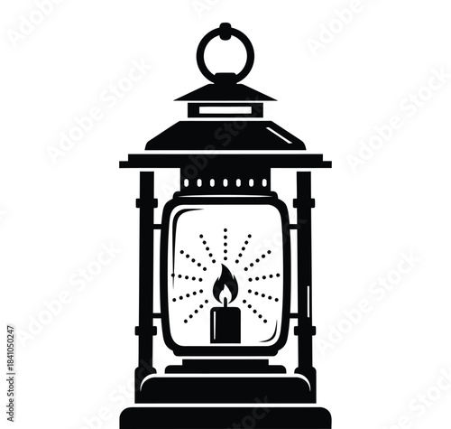 Black lantern with candle flame vintage style decoration