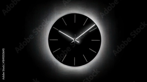 Wallpaper Mural A minimalistic glowing clock face projected as light on a dark wall hands frozen at midnight crisp sharp Torontodigital.ca