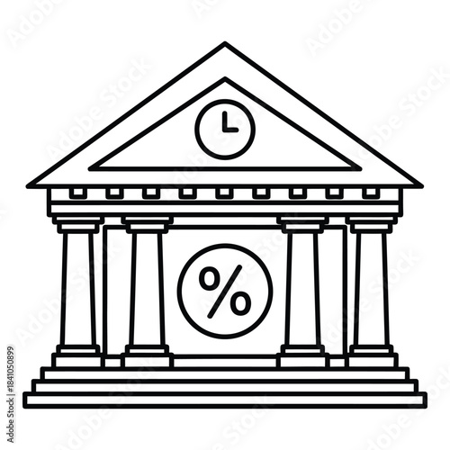 Classic Bank Building with Clock and Percentage Symbol