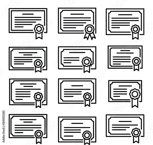 Collection of certificate icons with ribbons for awards