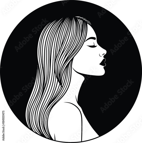 Woman profile with long hair vector illustration beauty salon design eps silhouette
