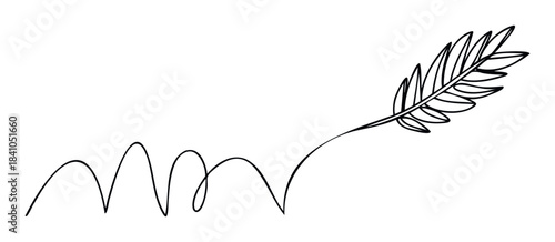 A whimsical black line drawing of a feather on a wavy stem, perfect for adding a touch of natural elegance to creative projects and designs.