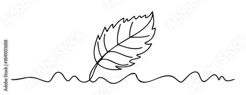 Delicate line drawing of a single leaf with a wavy stem and ground texture, perfect for organic and naturethemed projects