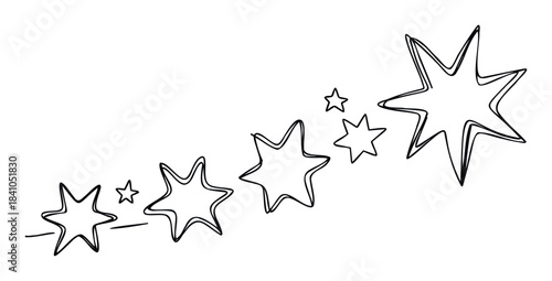 Hand drawn doodle stars creating an upward trajectory, perfect for celebrating achievements, achievements, or as a joyful graphic element for various projects.