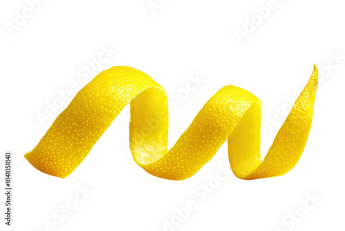 Spiral fresh lemon peel isolated on a transparent background