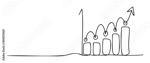 Abstract line graph shows upward trend with circles representing growth stages and bars indicating performance metrics for business success analysis.