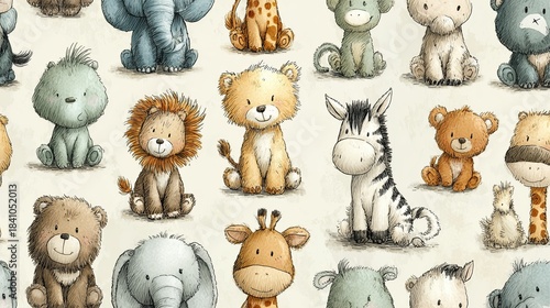 Cute Baby Jungle Animals Clipart Set, Hand-Drawn Cartoon Collection