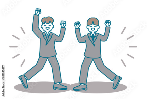 嬉しそうにガッツポーズをするビジネスマン達のイラスト