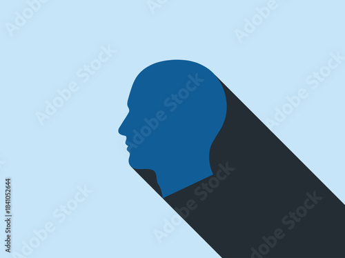 Blue Silhouette Head Profile with Long Shadow.