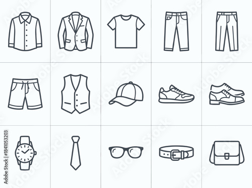 Collection of Mens Clothing and Accessories Icons.