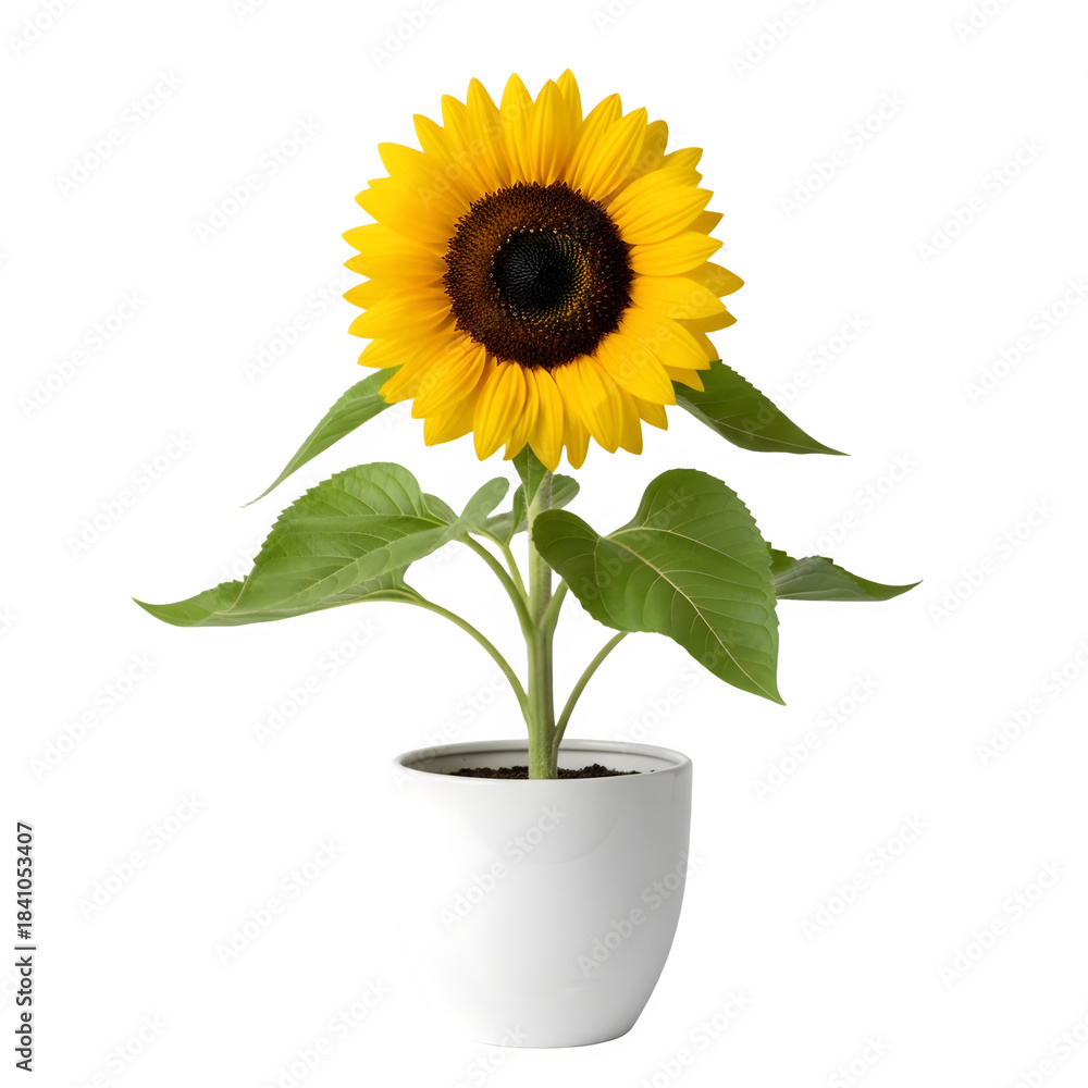 Obraz premium Sunflower in pot isolated on transparent background