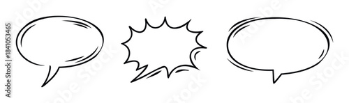 Collection of hand drawn speech bubbles with varied shapes for adding text for communication or narrative projects