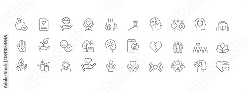 Mental Health Line Editable Icons set. Vector illustration in modern thin line style of medical icons: components of a healthy lifestyle and mental balance. vector illustration.