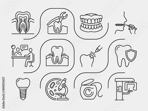 Dental Care Icons Representing Various Treatments and Procedures.