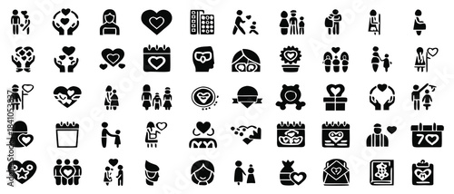 Illustrated collection of motherhood related icons and symbols
