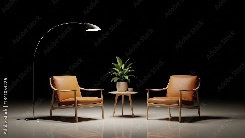 Fototapeta premium Restaurant interior with wooden dining chairs and tables