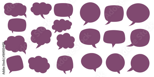 Collection Of Unique Purple Hand Drawn Speech Bubbles Isolated On White

