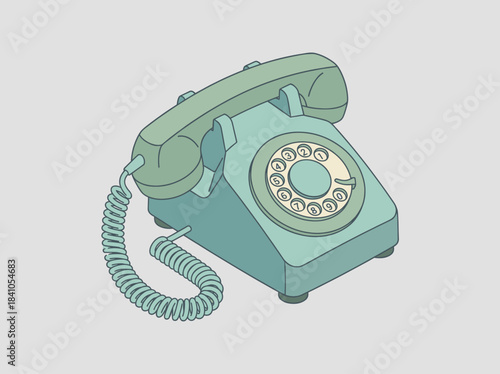Vintage Teal Rotary Dial Telephone with Coiled Cord.