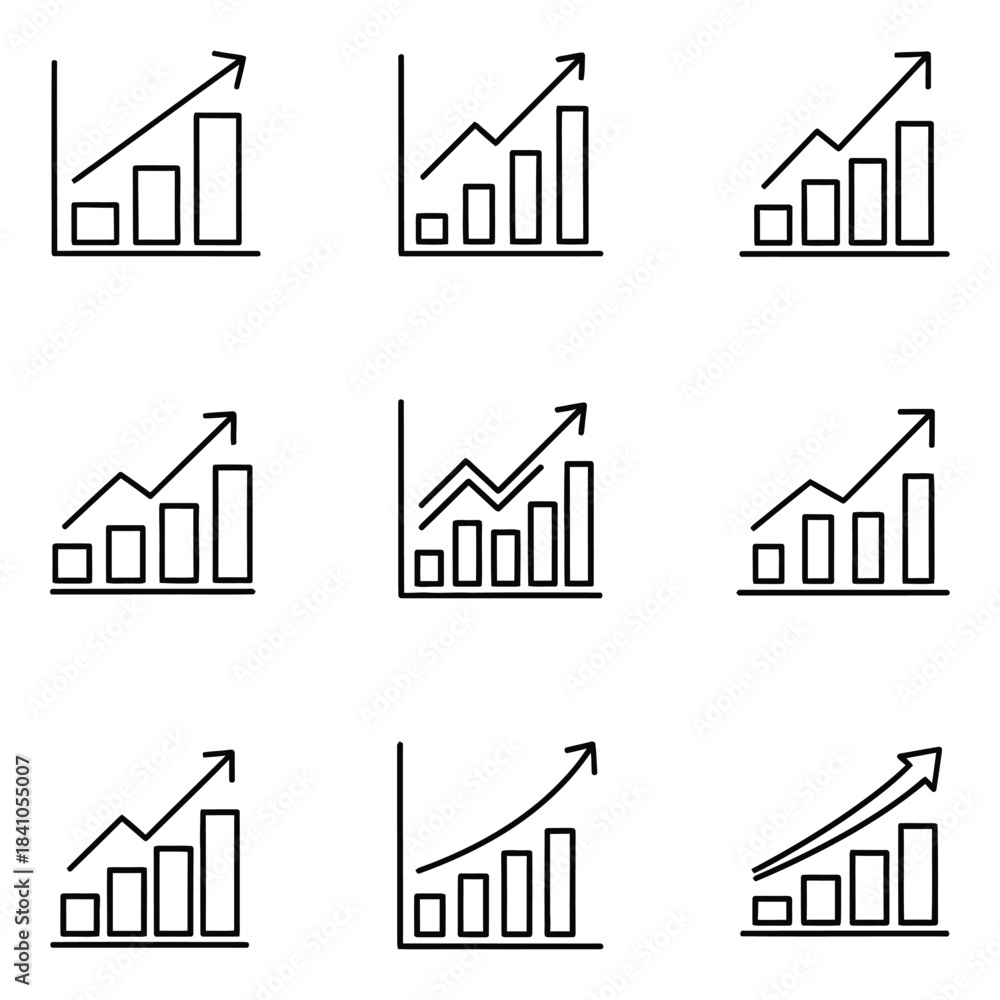 Fototapeta premium Set Of Simple Line Icons Representing Business Growth Charts And Statistics