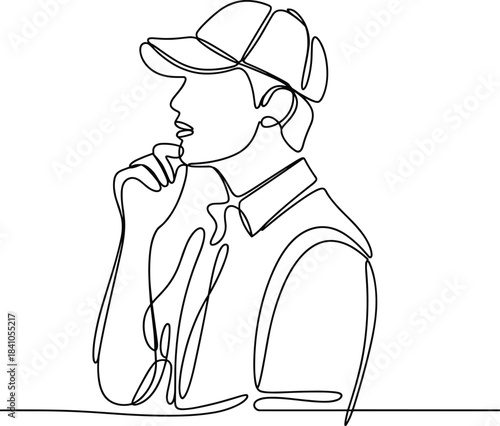 Line of a Person in a Cowboy Hat Thinking line black and white