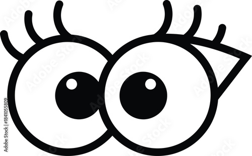 Cartoon eyes vector graphic illustration with eyelashes looking sideways eps silhouette