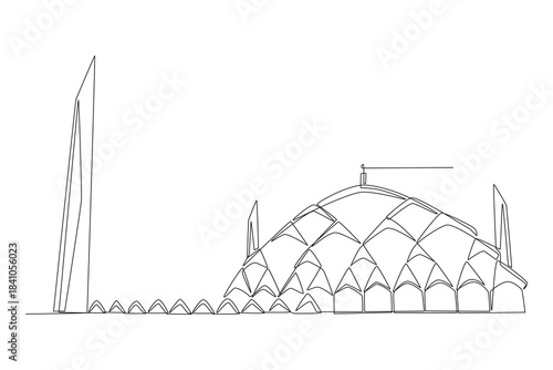 Al Jabbar Grand Mosque. Bandung concept one-line drawing